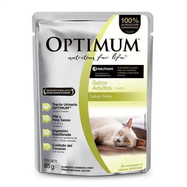 Alimento Húmedo Optimum Pouch Gatos Adultos 85 g (caja por 12 Unidades)