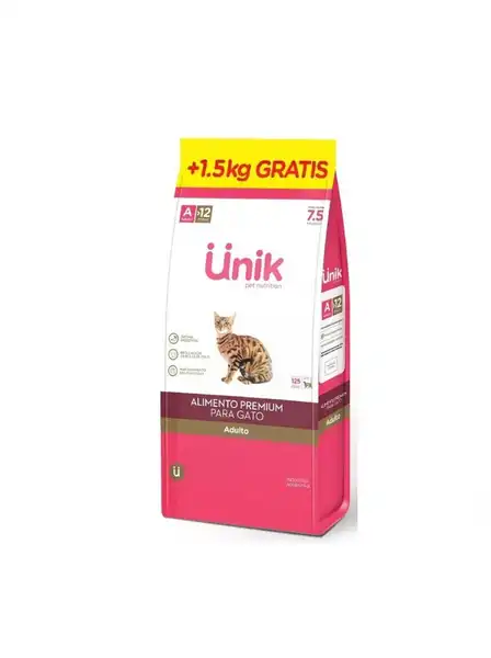 Alimento Balanceado Seco Unik Gato Adulto 7.5 kg + 1.5 kg de Regalo