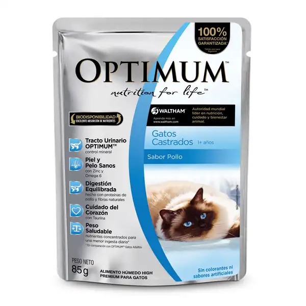 Alimento Húmedo Optimum Pouch Gatos Castrados 85 g (caja por 12 Unidades)