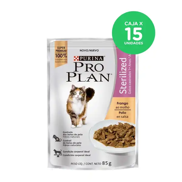 Alimento Húmedo Pro Plan Pouch Sterilized CAT 85 g Caja por 15 Unidades para Gatos