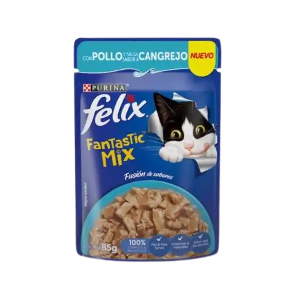 Alimento Húmedo Felix Pouch Fantastic MIX con Pollo y Salsa Sabor a Cangrejo 85 g para Gatos