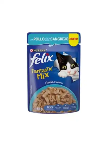 Alimento Húmedo Felix Pouch Fantastic MIX con Pollo y Salsa Sabor a Cangrejo 85 g para Gatos