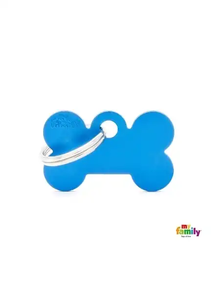 Identificación My Family Medalla Basic Small Bone Aluminum Blue MFB03 para Perros