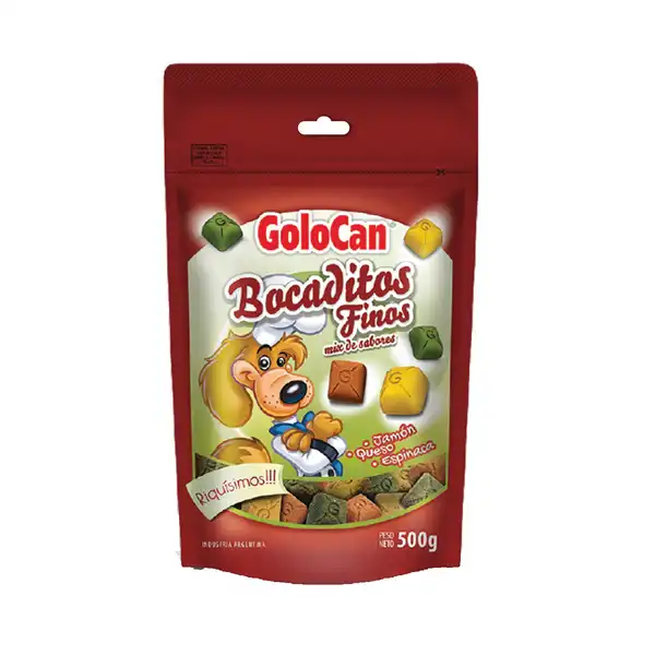 Snack Golocan Bocaditos Finos Jamón Queso Espinaca 500 g para Perros