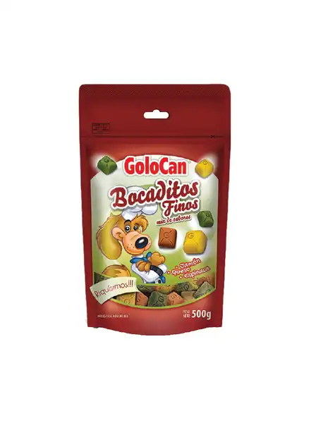 Snack Golocan Bocaditos Finos Jamón Queso Espinaca 500 g para Perros