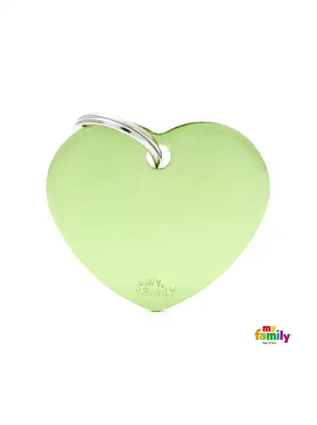 Medalla My Family Basic BIG Heart Aluminum Green MFB42 para Perros