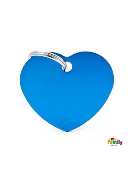 Medalla My Family Basic BIG Heart Aluminum Blue MFB28 para Perros