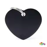 Medalla My Family Basic BIG Heart Aluminum Black MFB36 para Perros