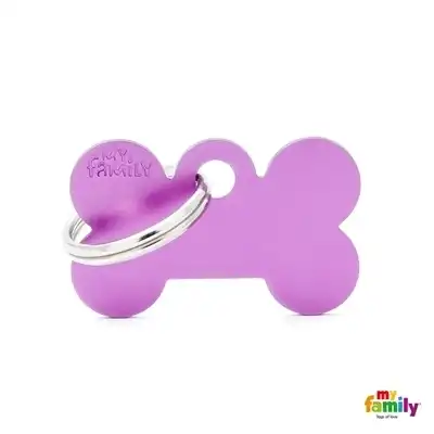 Medalla My Family Basic Small Bone Aluminum Purple MFB51 para Perros