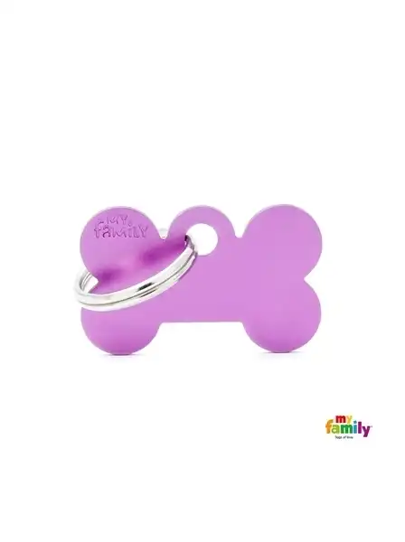 Medalla My Family Basic Small Bone Aluminum Purple MFB51 para Perros
