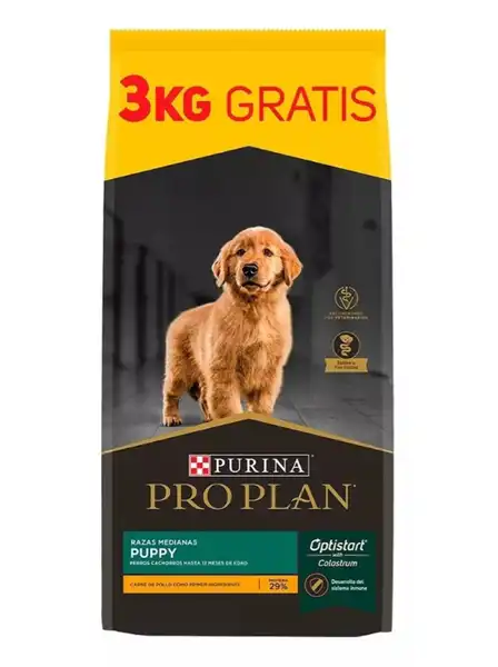 Alimento Balanceado Seco Pro Plan Cachorro Raza Mediana 15 kg + 3 kg de Regalo para Perros