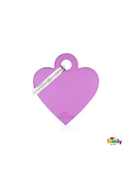 Medalla My Family Basic Small Heart Aluminum Purple MFB71 para Perros