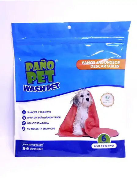 Producto de Higiene Pañopet Wash PET X6 Cierre ZIP para Perros y Gatos