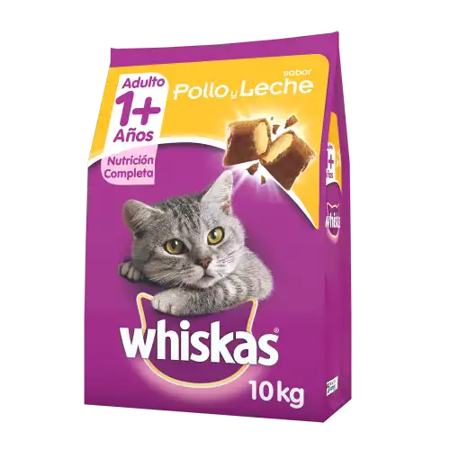 Alimento Balanceado Seco Whiskas Adulto 1+ Sabor Pollo y Leche 10 kg para Gatos