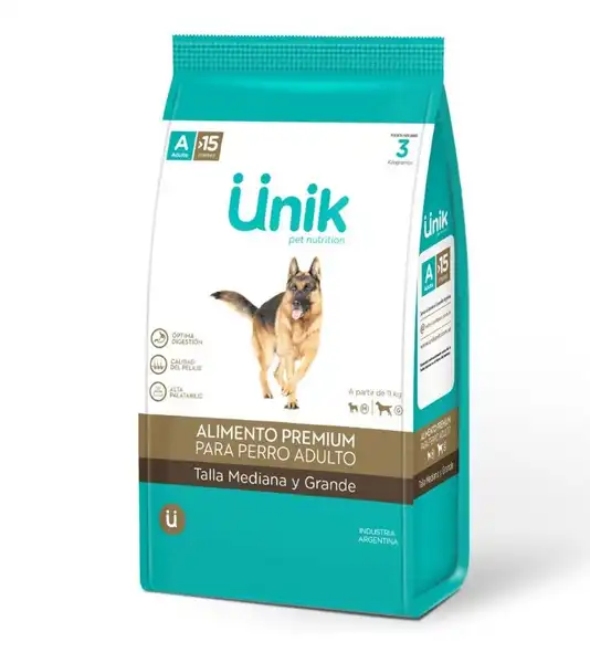 Alimento Balanceado Seco Unik Perro Adulto Talla Mediana y Grande 15 kg