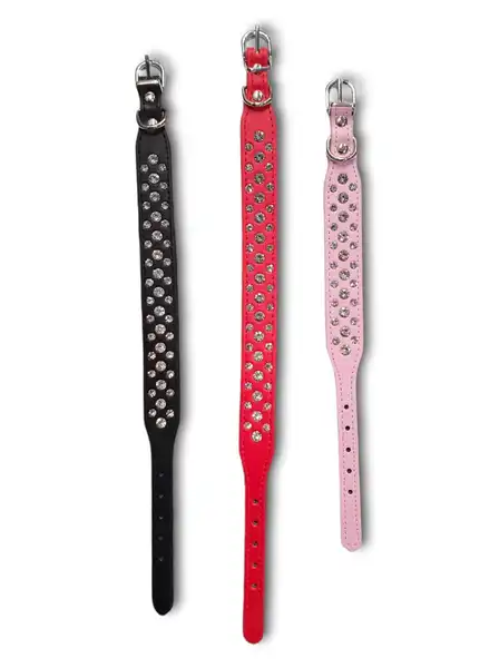Collar y Correa Per-Ros Ecocuero con Strass Talle M para Perros