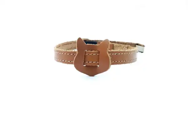 Collar y Correa Mister Hueso Nobuk C/carita de Gato 31 cm