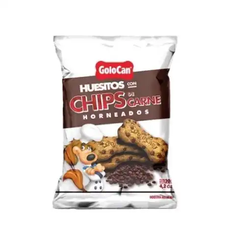 Snack de Cuero Golocan Huesitos con Chip de Carne 120 g Caja por 20 Unidades para Perros
