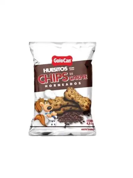 Snack de Cuero Golocan Huesitos con Chip de Carne 120 g Caja por 20 Unidades para Perros